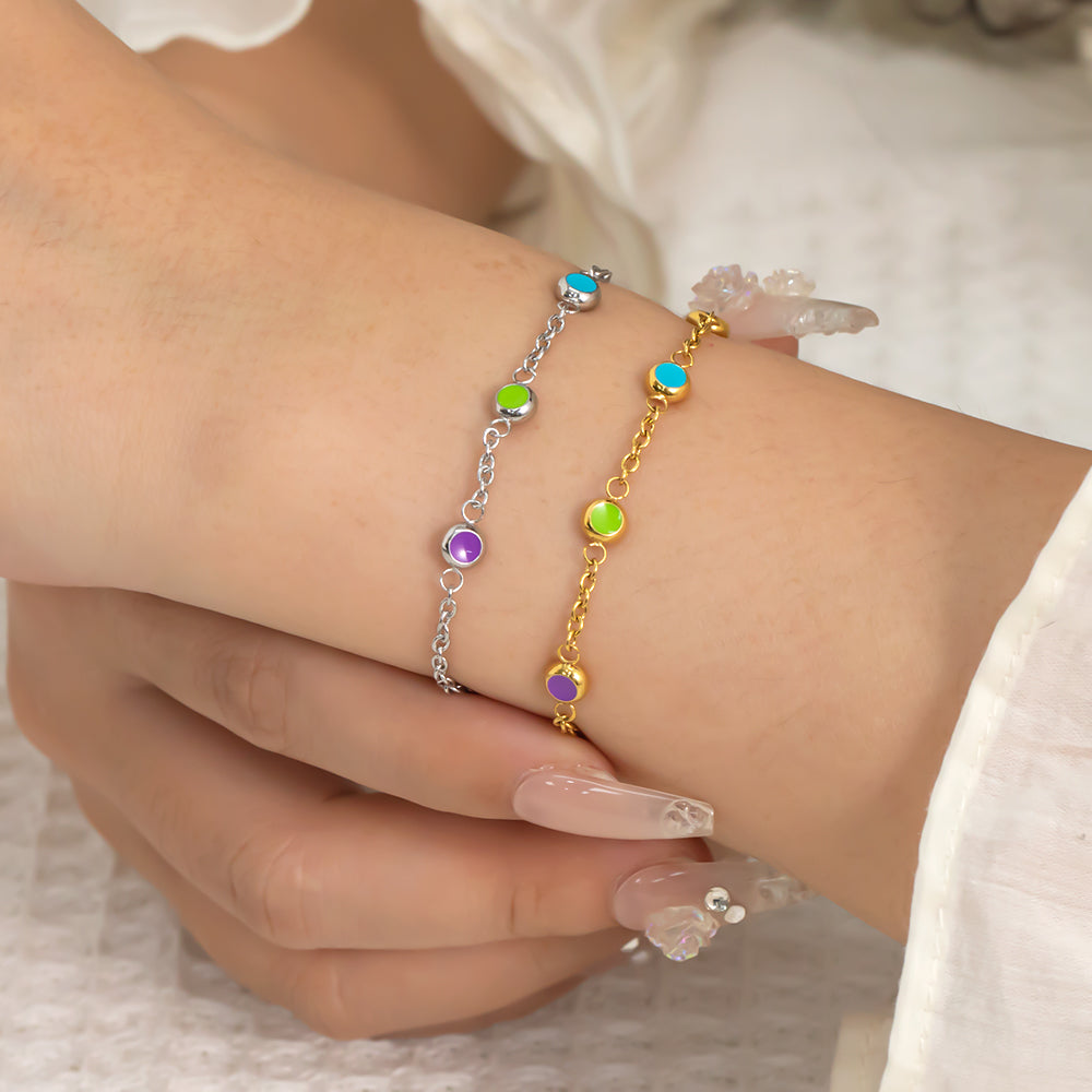 Six Colorful Bead Bracelet – 316L Stainless Steel, Waterproof, Tarnish Free, Hypoallergenic & 18K Gold Plated
