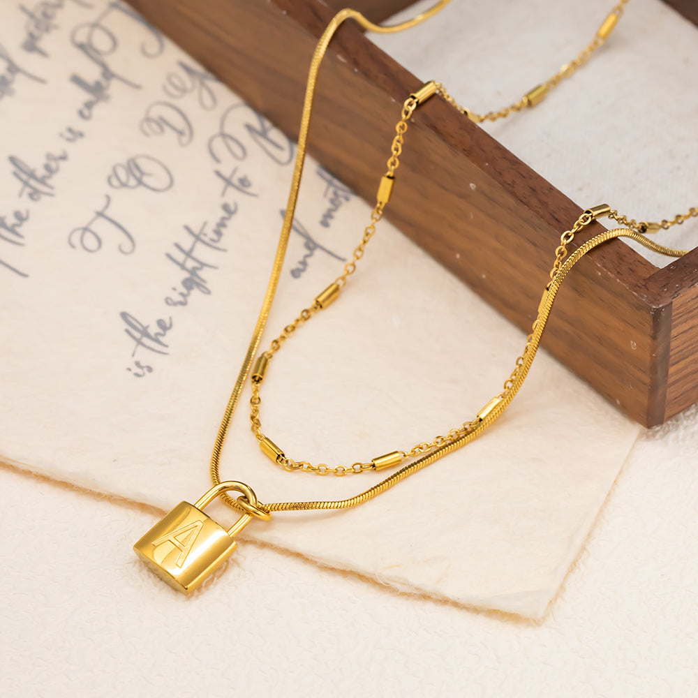 Lock Pendant Double-Layer Necklace – Stylish & Personalized