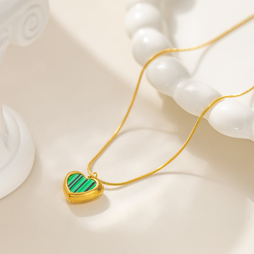 316 Stainless Steel 18K Gold Plated Colorful Heart Pendant Necklace | Four Color Trendy Jewelry