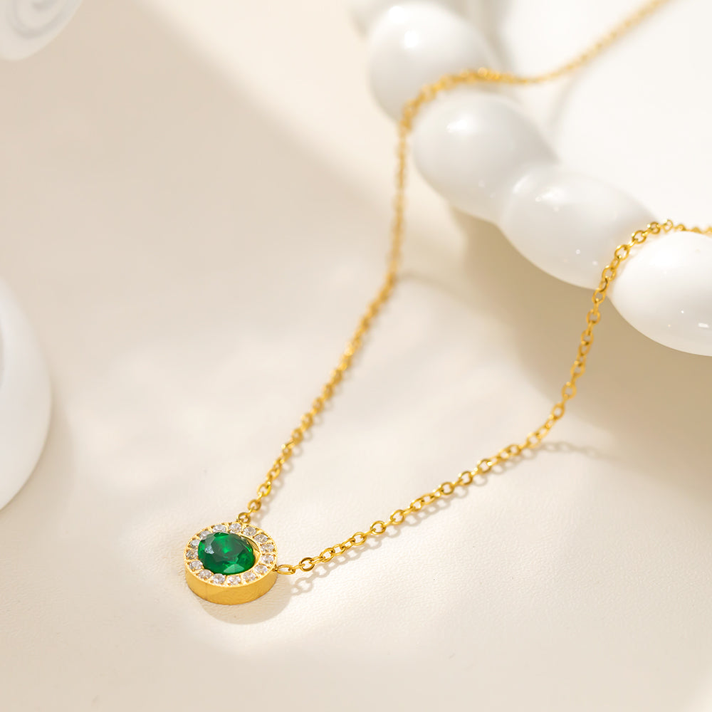 316 Stainless Steel 18K Gold Plated Color Zircon Pendant Necklace | Sparkling Diamond Circle Design