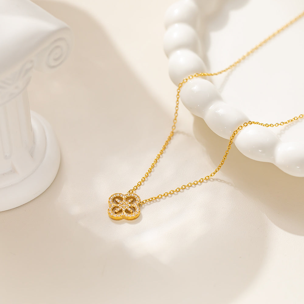 316 Stainless Steel 18K Gold Plated Four-Leaf Clover Necklace | Sparkling Good Luck Jewelry