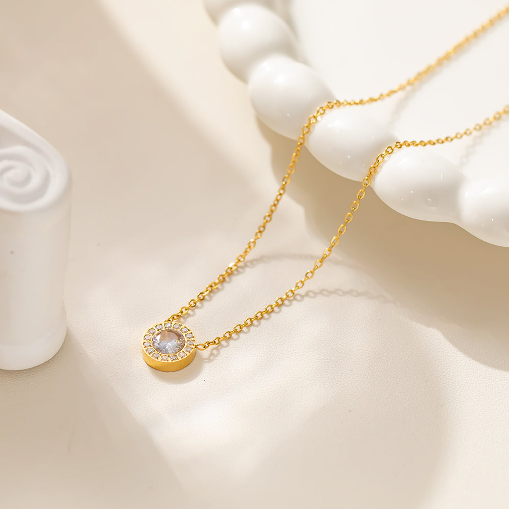 316 Stainless Steel 18K Gold Plated Color Zircon Pendant Necklace | Sparkling Diamond Circle Design
