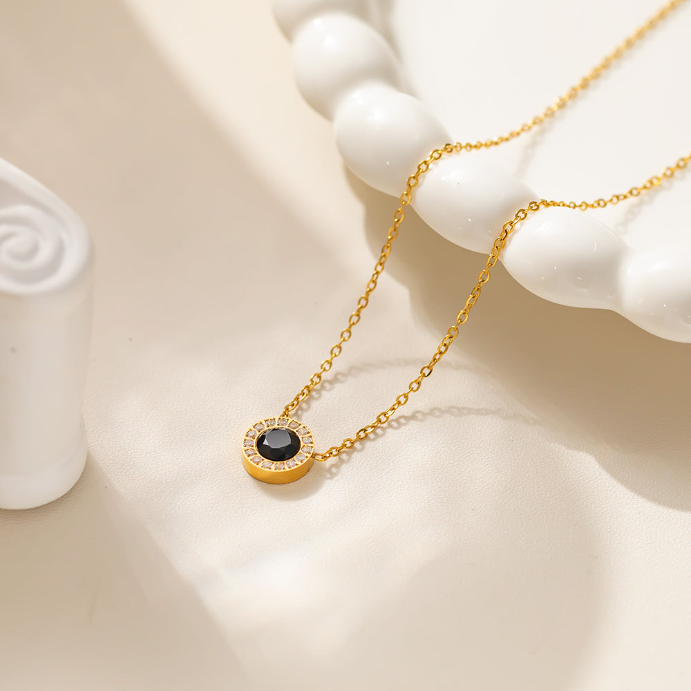 316 Stainless Steel 18K Gold Plated Color Zircon Pendant Necklace | Sparkling Diamond Circle Design