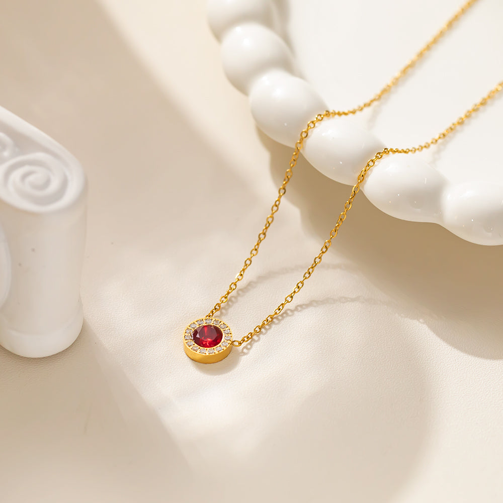 316 Stainless Steel 18K Gold Plated Color Zircon Pendant Necklace | Sparkling Diamond Circle Design