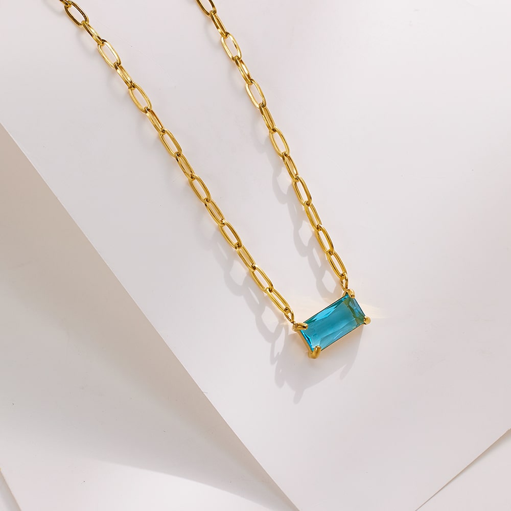 Collier d'agate de pierres précieuses plaqué or 18 carats en acier inoxydable