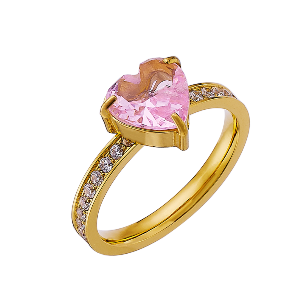 Bague en agate de pierre précieuse d'amour plaquée or 18 carats en acier inoxydable