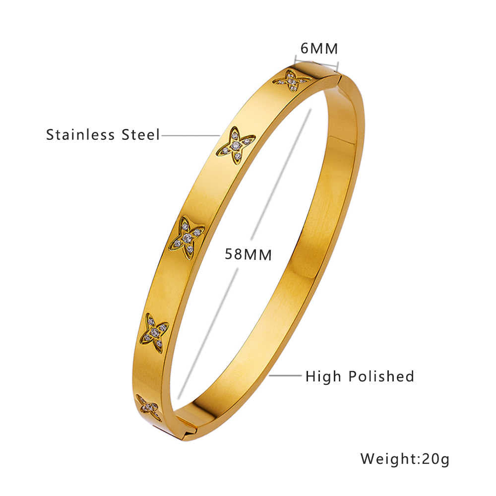 Edelstahl-Armreif mit 18 Karat Goldplattierung und Schmetterlingszirkon