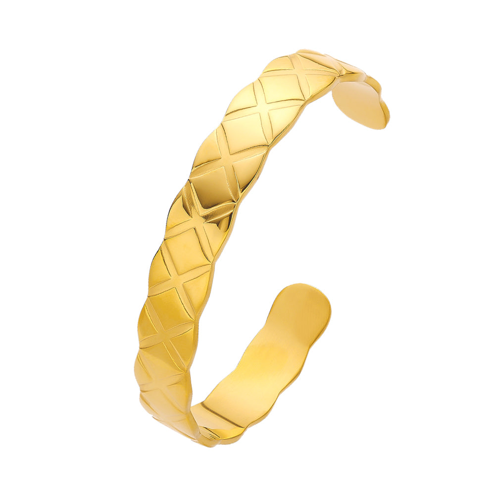 Bracelet semi-fermé en acier inoxydable plaqué or 18 carats