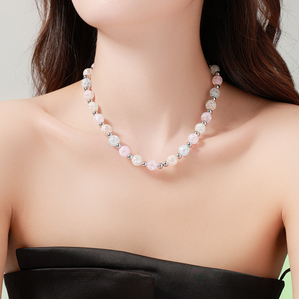 Multicolor Natural Stone Beads with Stainless Steel Beads Alternating Necklace – Handmade Jewelry for Women