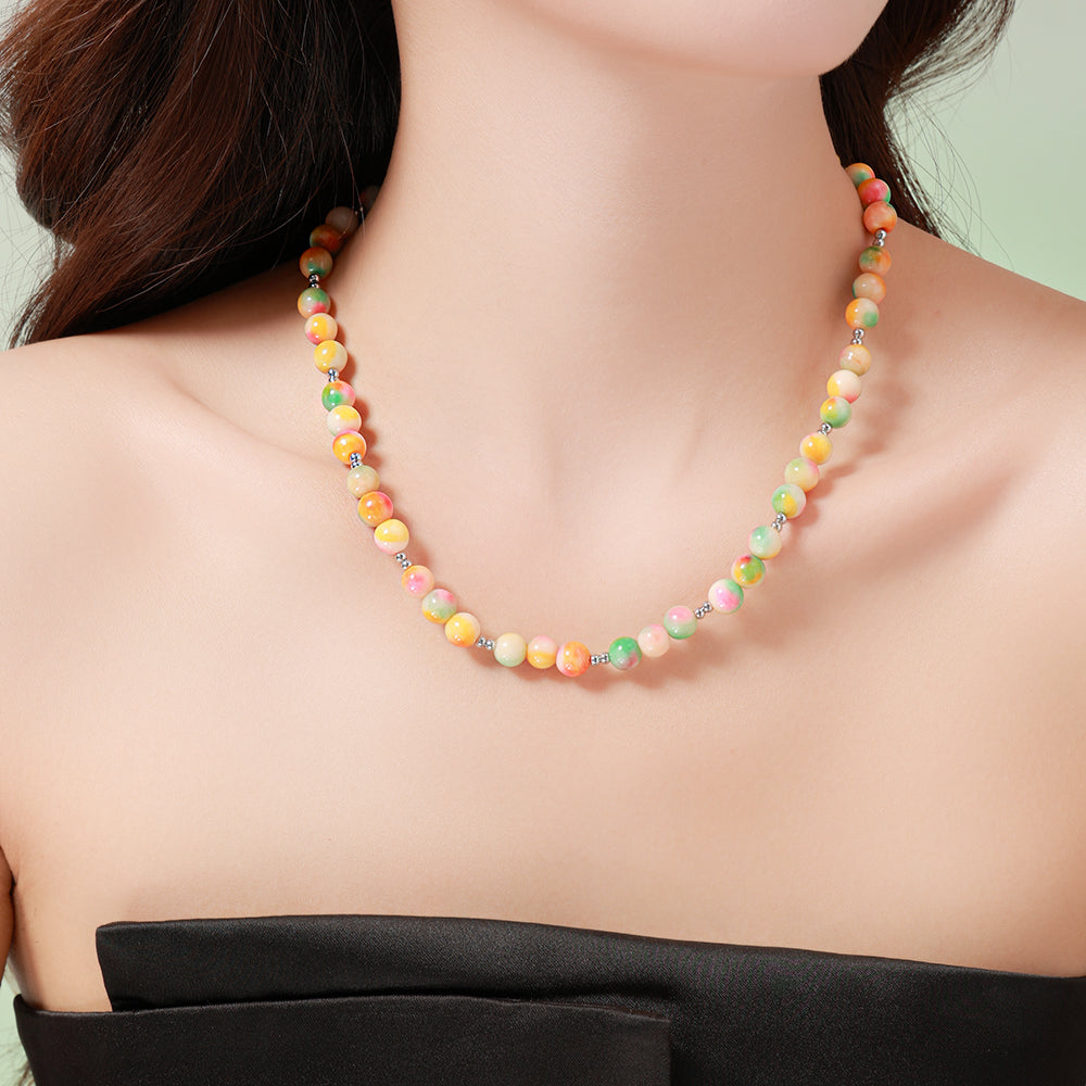 Orange Natural Stone Bead Necklace – Minimalist Handmade Jewelry