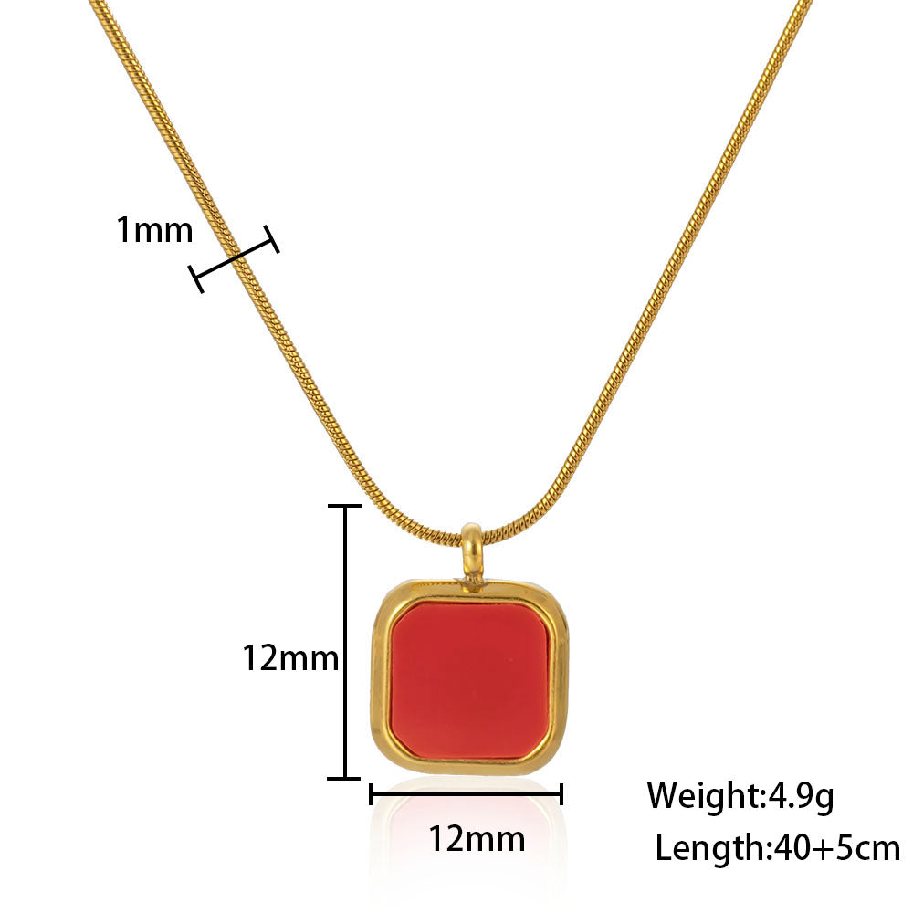 316 Stainless Steel 18K Gold Plated Colorful Square Candy Pendant Necklace | Four Color Trendy Jewelry