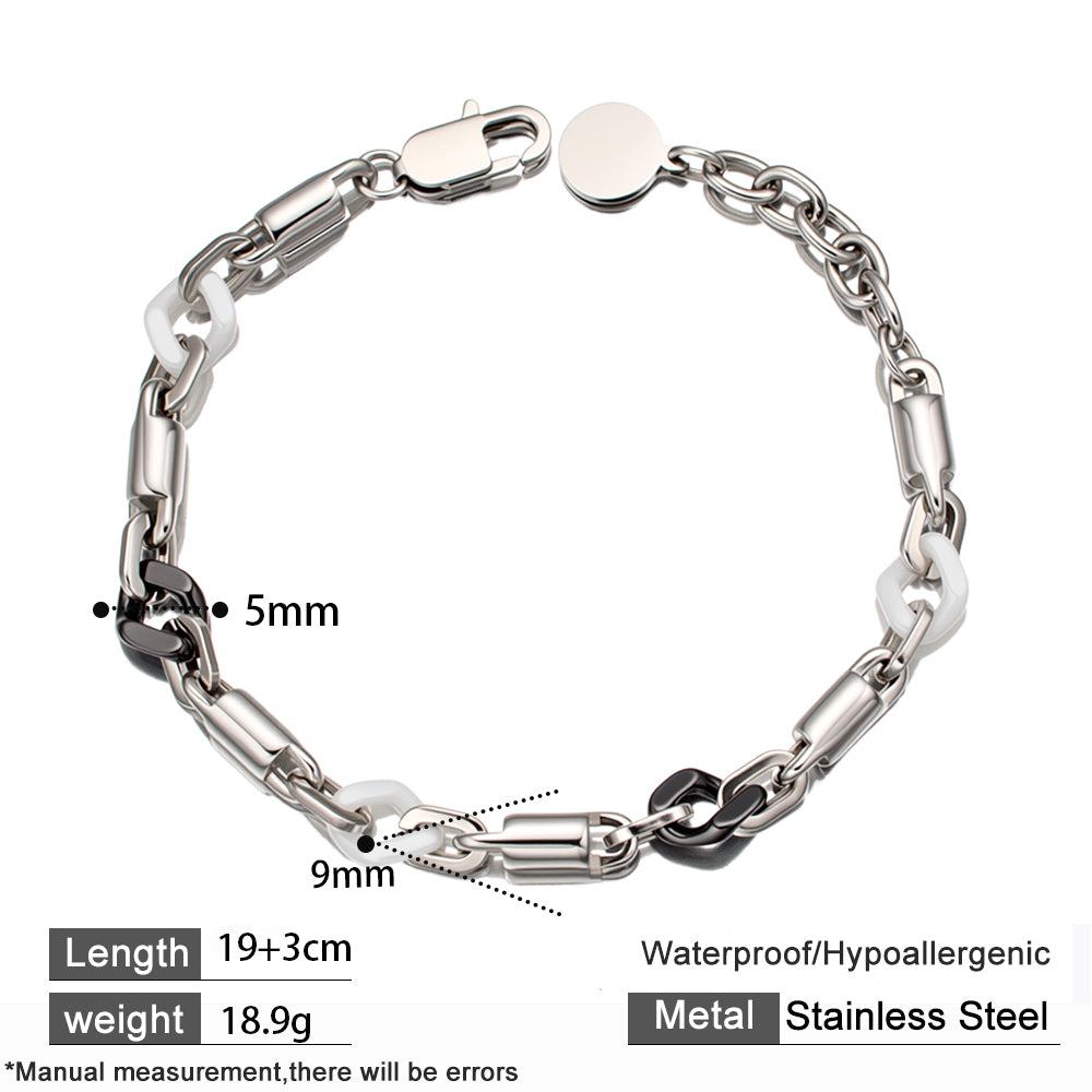 Noir Ceramic Silver Bracelet – Black Ceramic & 316 Stainless Steel, Elegant & Textured