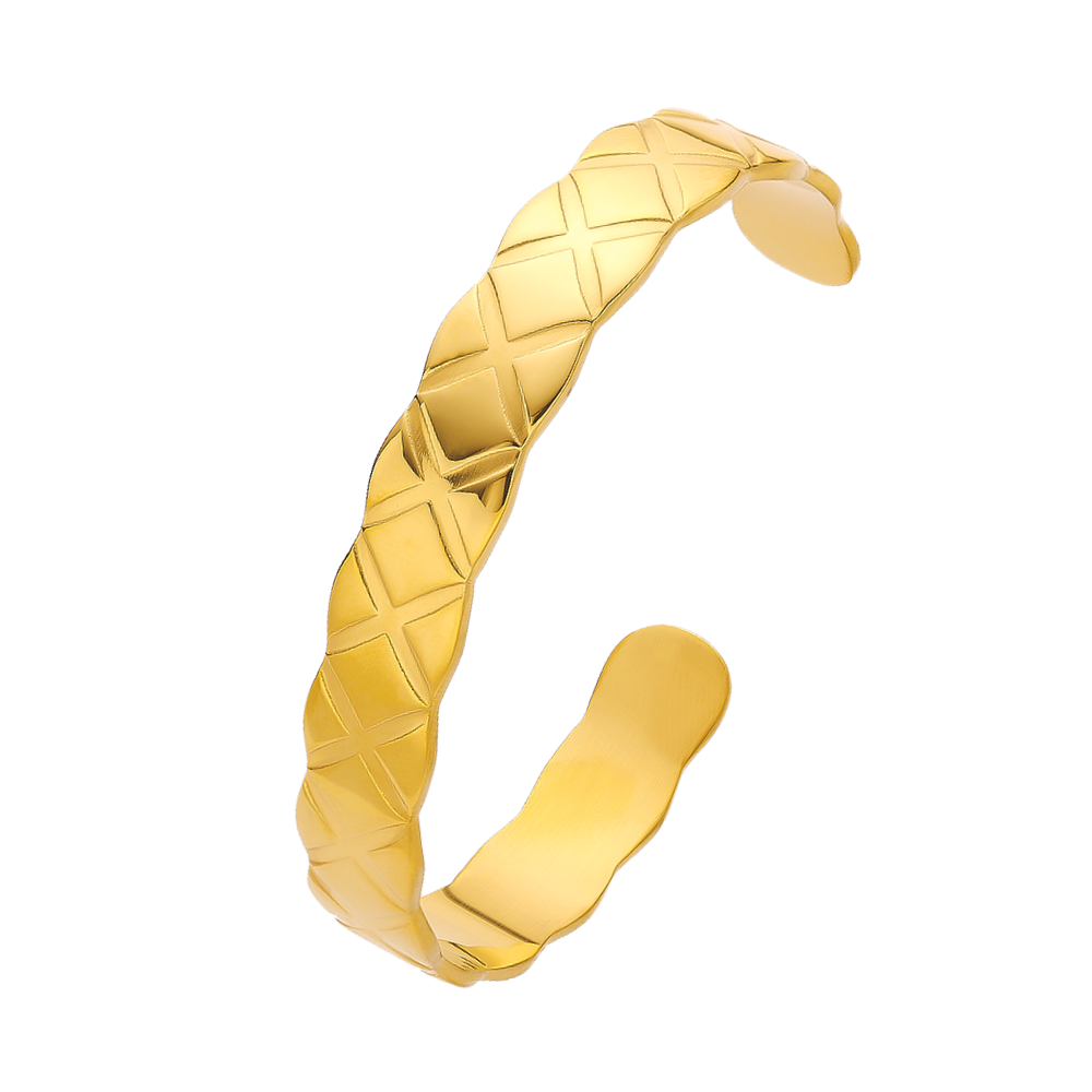 Bracelet semi-fermé en acier inoxydable plaqué or 18 carats