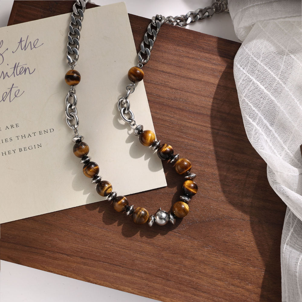 Amber Stone Necklace with 316 Stainless Steel – Minimalist Unisex Handmade Jewelry