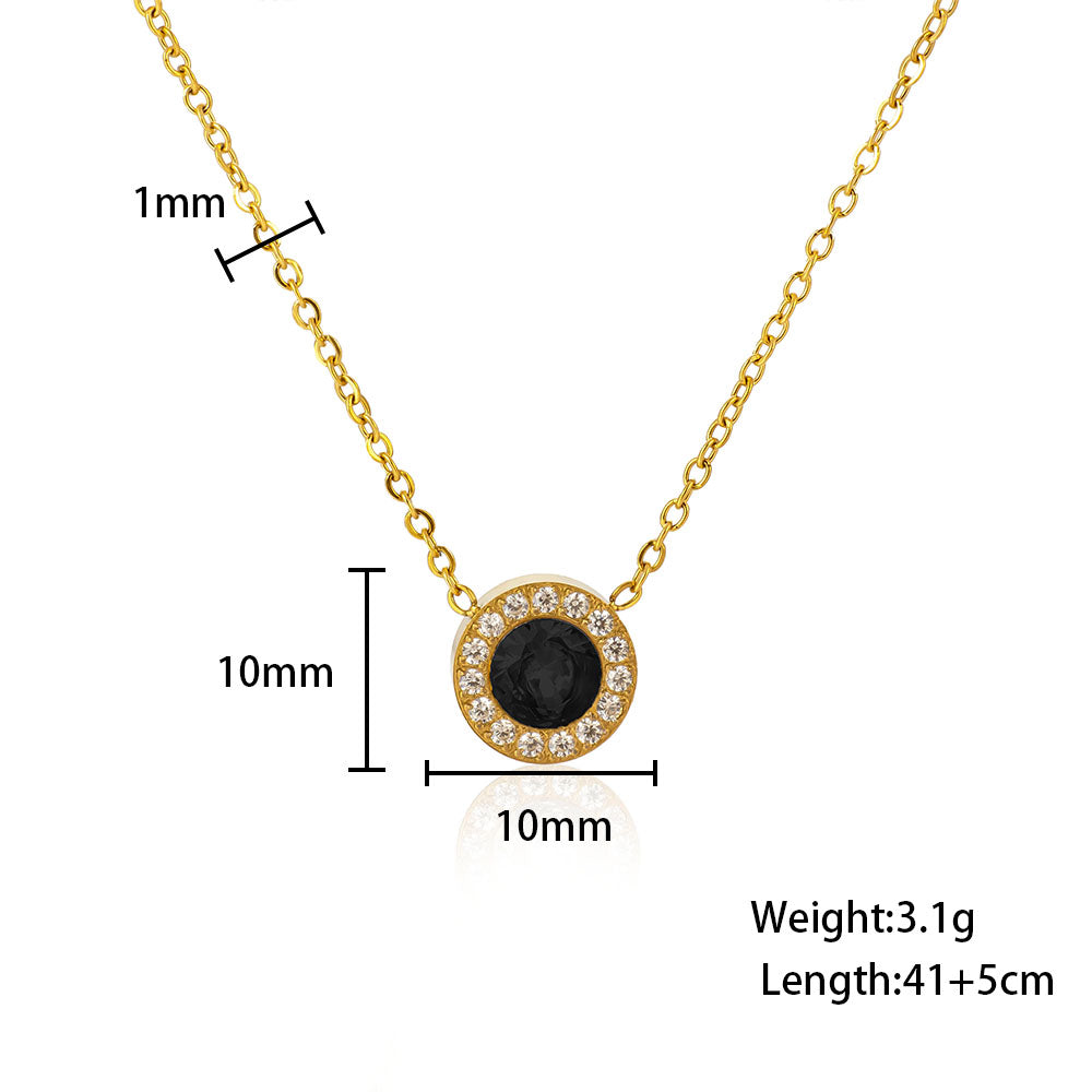 316 Stainless Steel 18K Gold Plated Color Zircon Pendant Necklace | Sparkling Diamond Circle Design