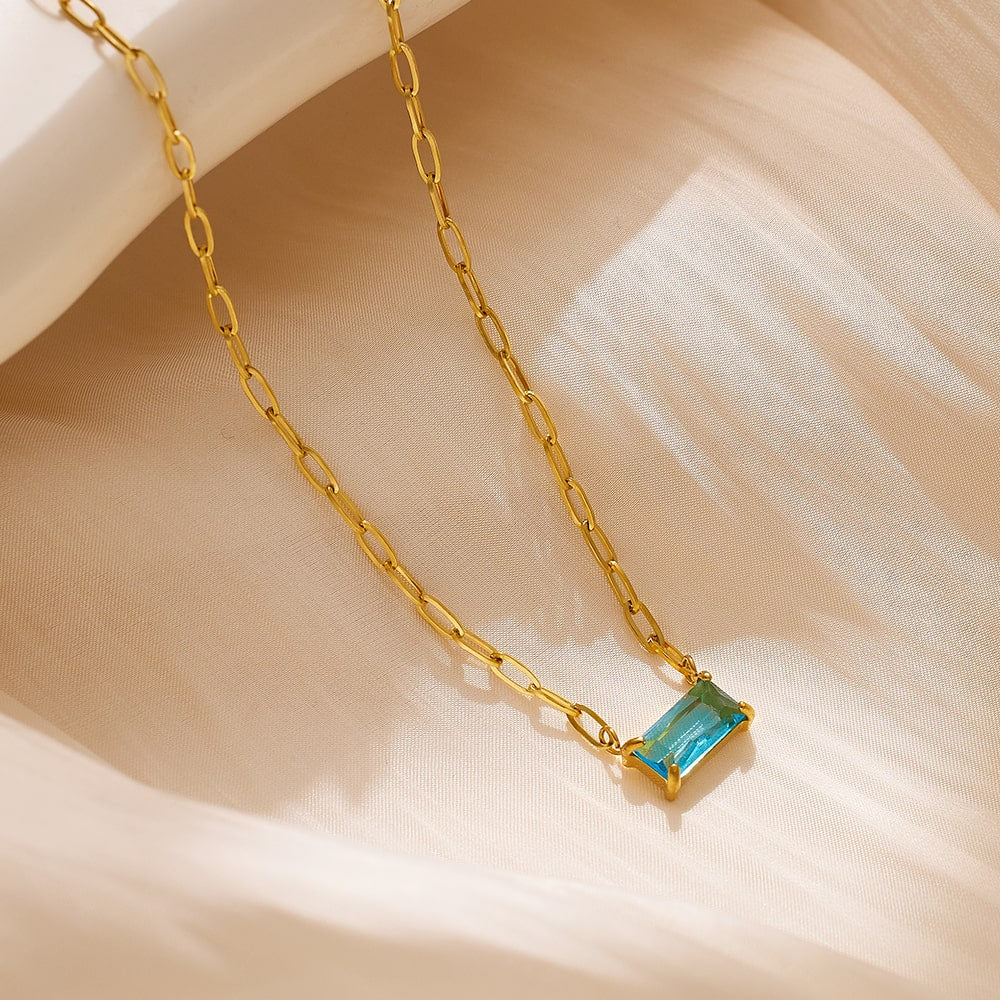 Collier d'agate de pierres précieuses plaqué or 18 carats en acier inoxydable