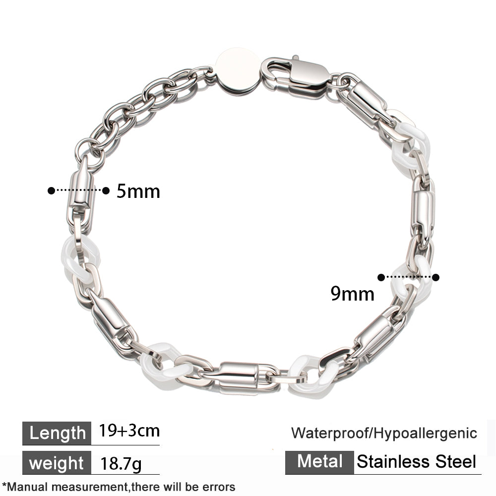 Luxe Ceramic Silver Bracelet – White Ceramic & 316 Stainless Steel, Elegant Design, Unisex