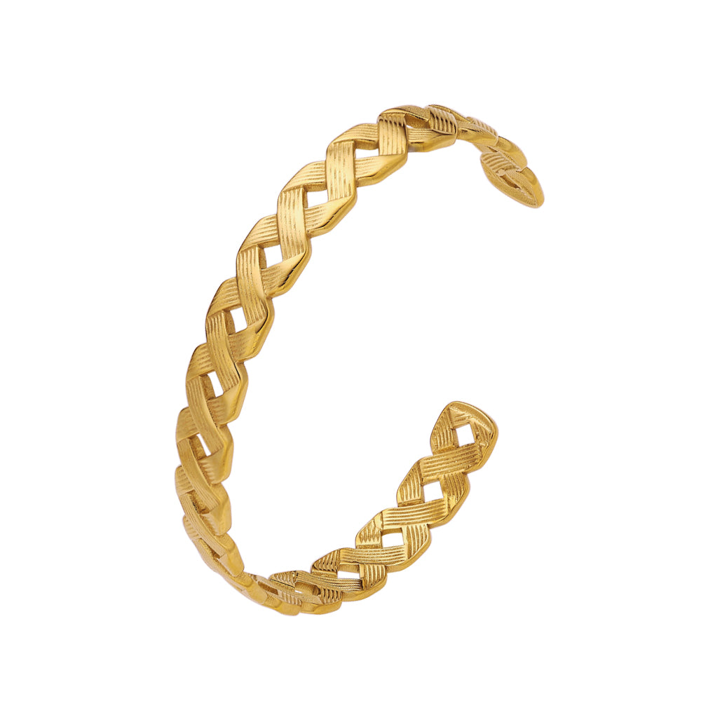 Bracelet en or semi-fermé entrelacé en acier inoxydable plaqué or 18 carats