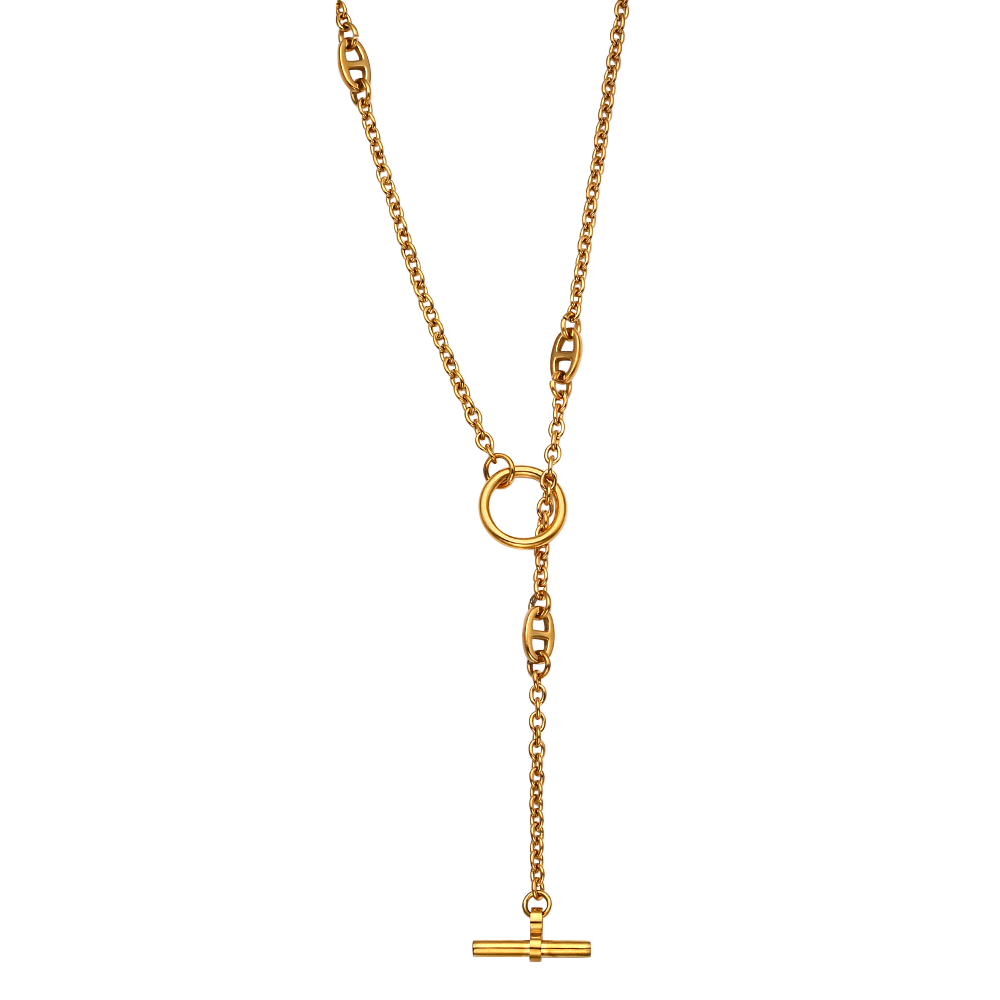 Pullover-Halskette aus Edelstahl mit 18 Karat Goldplattierung und wasserdichtem Ring