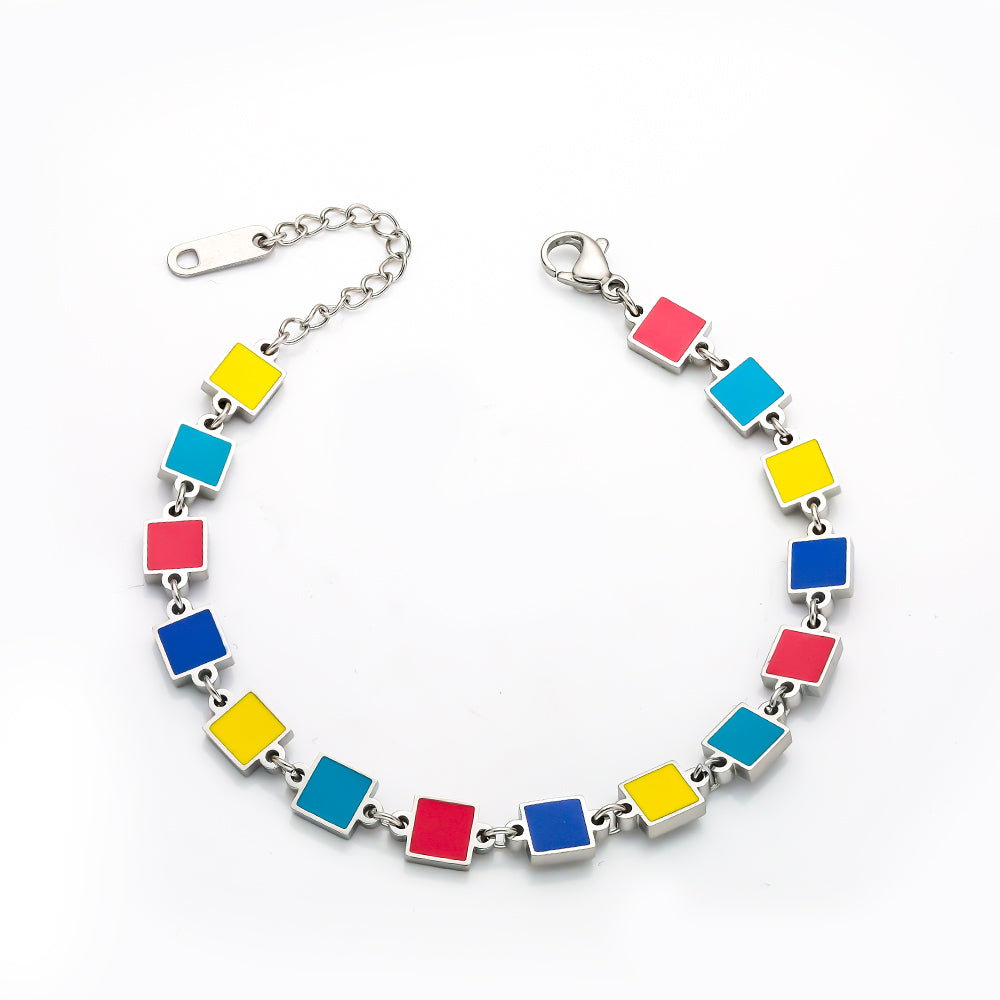 316L Stainless Steel Enamel Bracelet – Colorful Geometric Design, Hypoallergenic & Fade Resistant