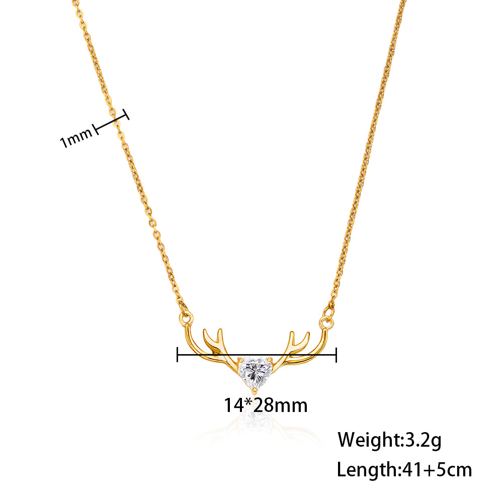 316 Stainless Steel 18K Gold Plated Deer Antler Necklace | Lucky Pendant Gift for Women