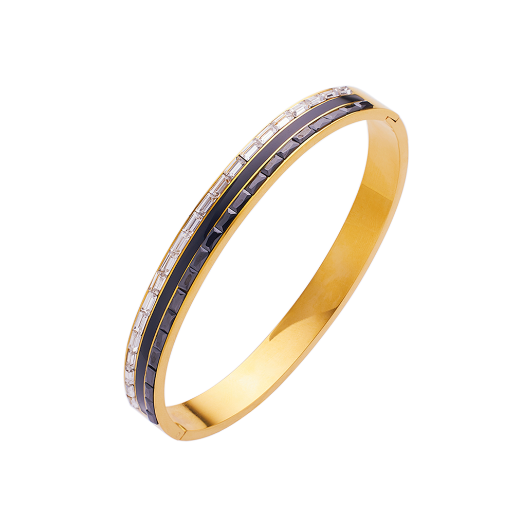 Rechteckiges Armband aus Edelstahl mit 18 Karat Goldbeschichtung und Diamanten