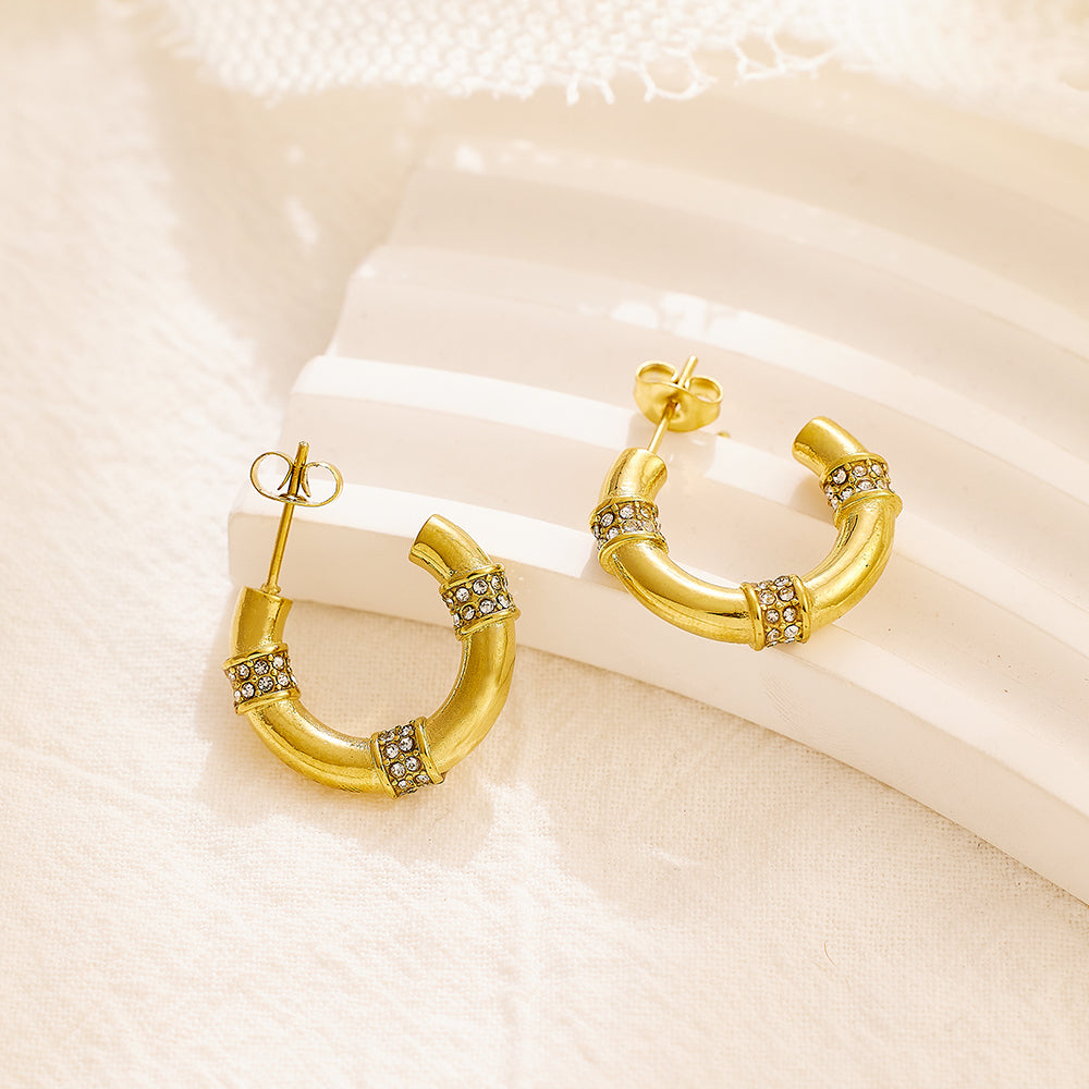 Stainless steel plated 18-karat gold with drill hoop earrings