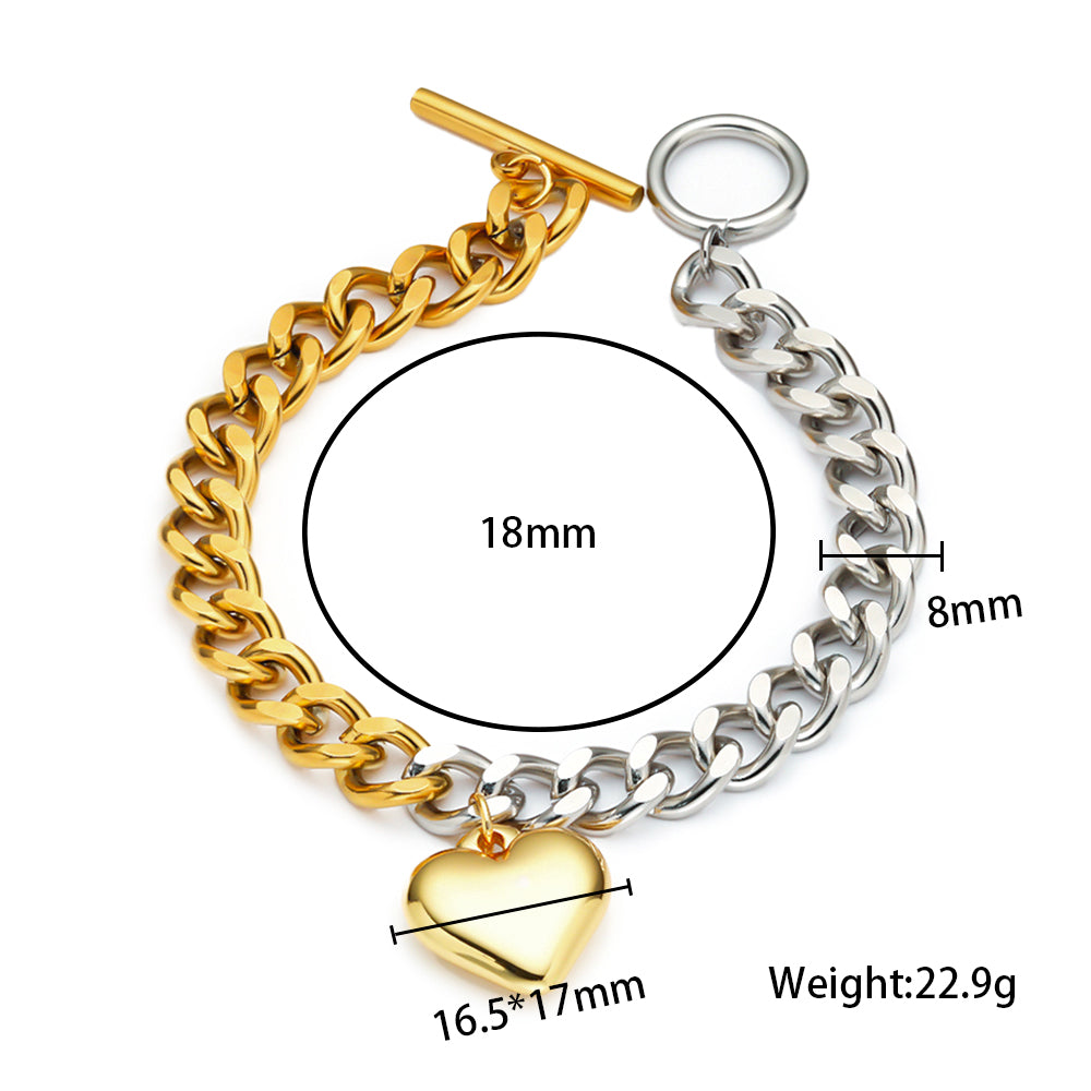 316 Stainless Steel 18K Gold Plated Heart Bracelet | Two-Tone Gold & Silver Chain Minimalist Jewelry
