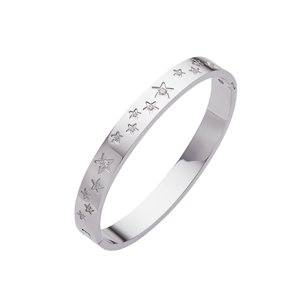 Armband aus Edelstahl mit 18 Karat Goldplattierung und fünfzackigem Stern und Diamanten