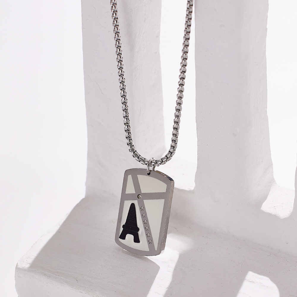 Collier pyramide pour homme en acier inoxydable plaqué or 18 carats