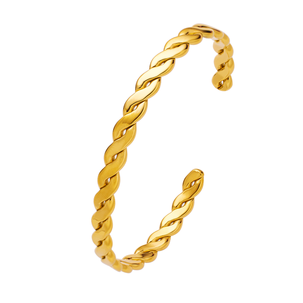 Stainless steel plated 18K gold twist C bracelet