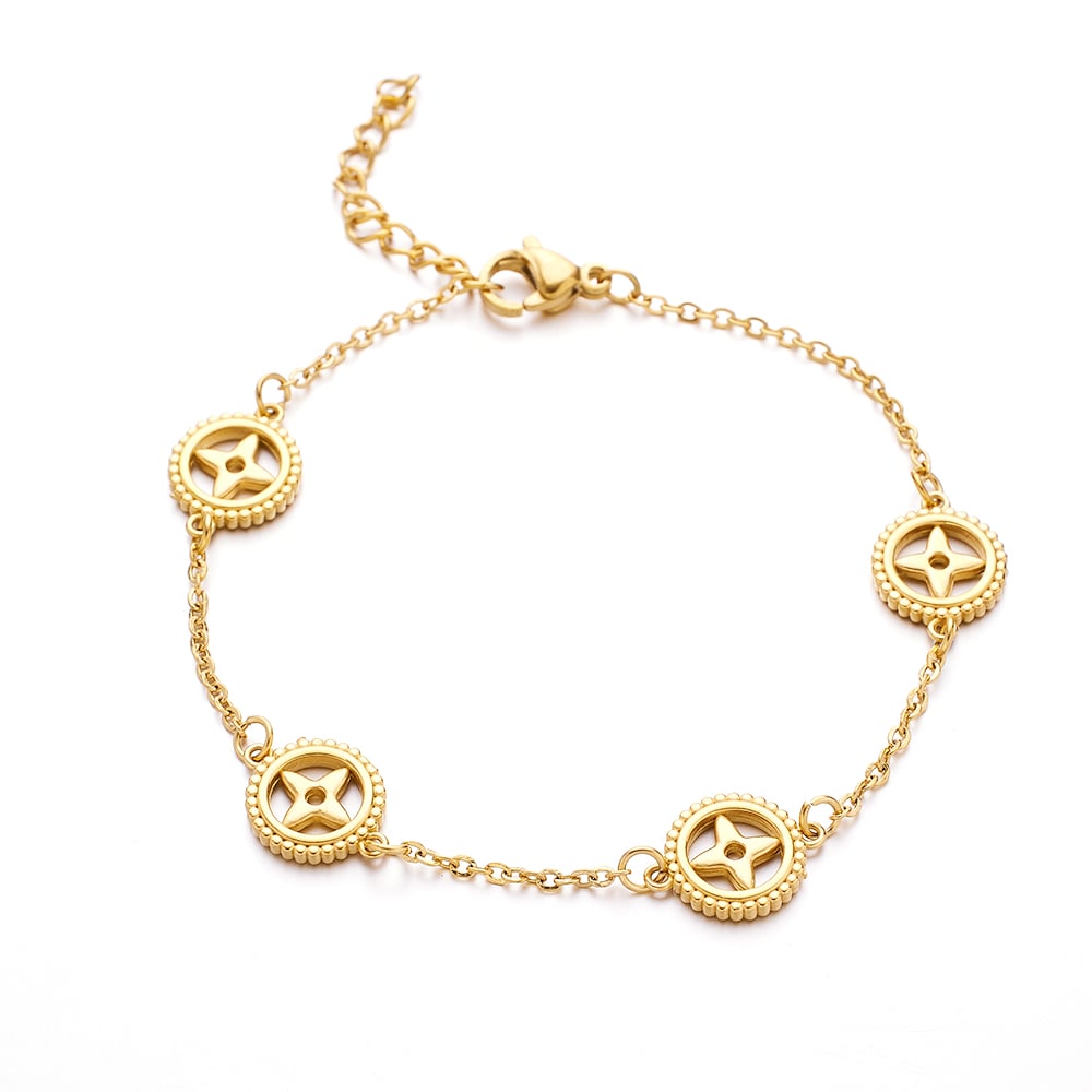 Vintage Style 18k Gold Plated Leaf Clover Chain Bracelet