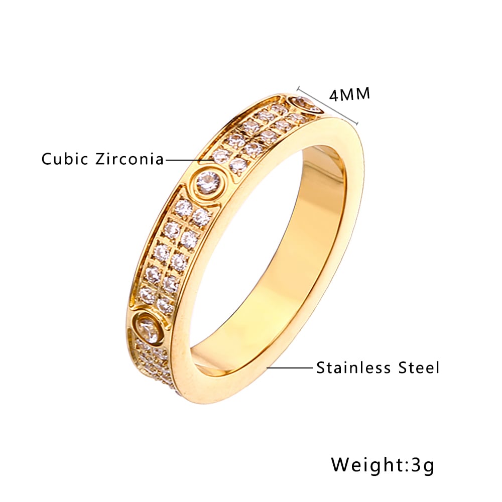 Bague zircon en acier inoxydable plaqué or 18 carats