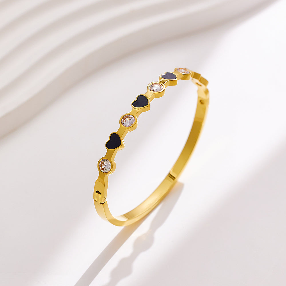 Edelstahlplattiertes 18 Karat Gold-Herz-Diamant-Armband