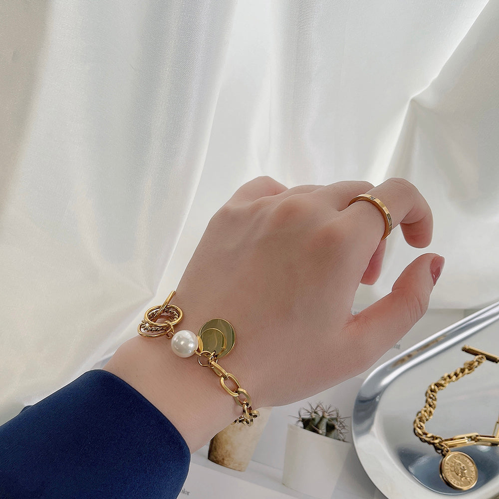 Luxuriöses Kettenarmband aus Edelstahl mit Perlendesign
