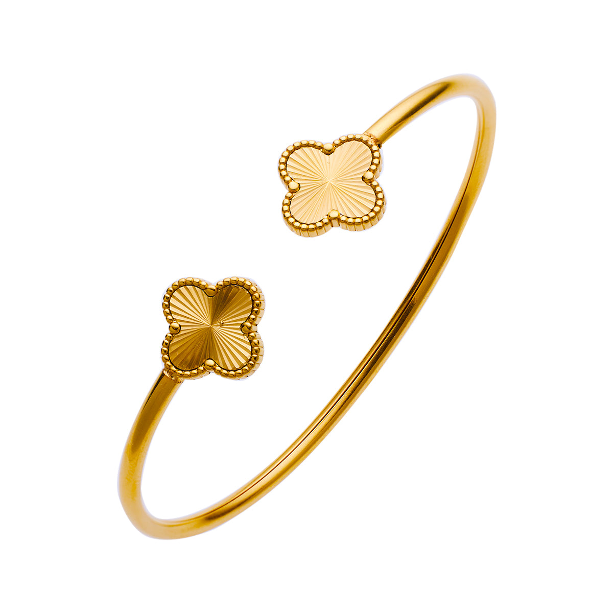 Bracelet à boucle semi-fermée trèfle à quatre feuilles en or 18 carats plaqué acier inoxydable