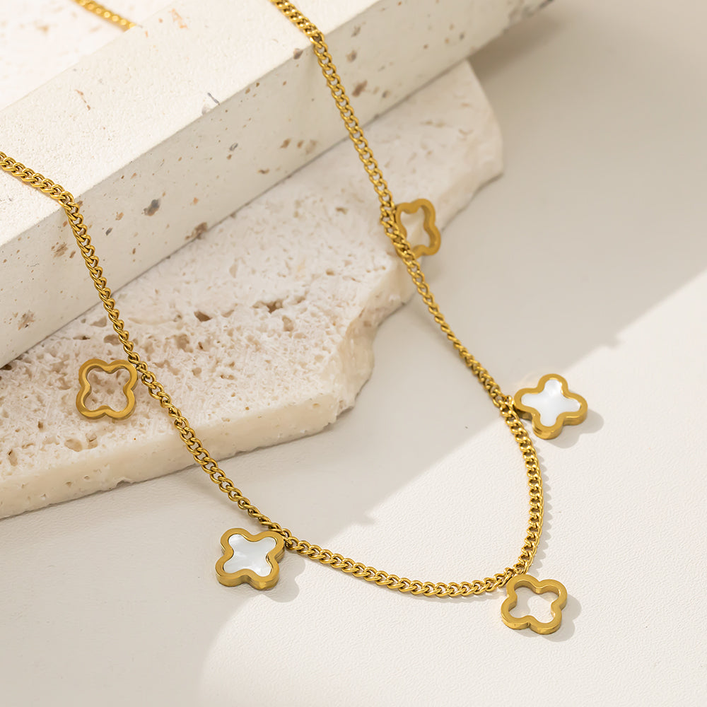 316 Stainless Steel 18K Gold Plated Four-Leaf Clover Necklace | Lucky & Stylish Pendant Jewelry for Women