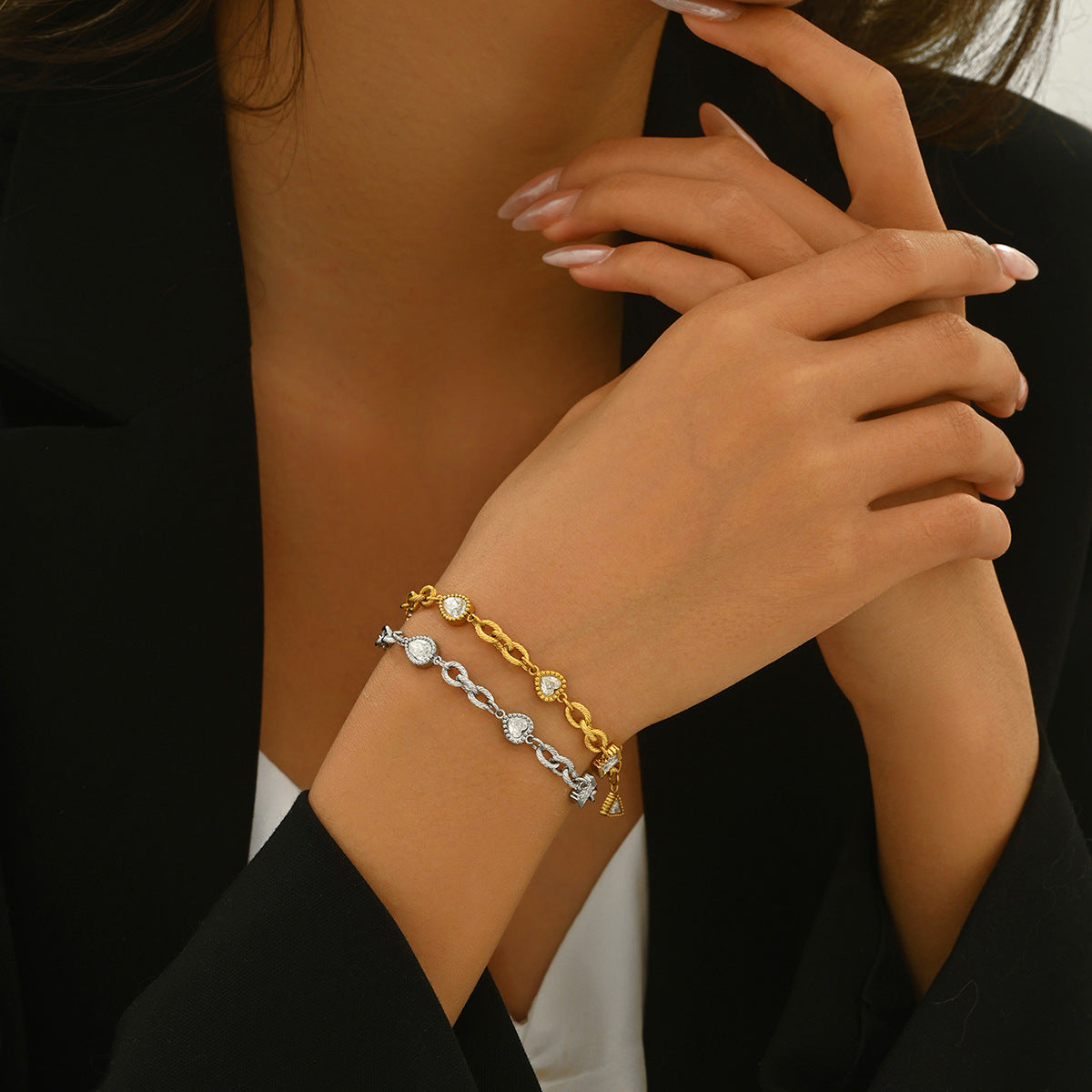 18K Gold Plated 316 Stainless Steel Bracelet with White Cubic Zirconia – Elegant & Hypoallergenic
