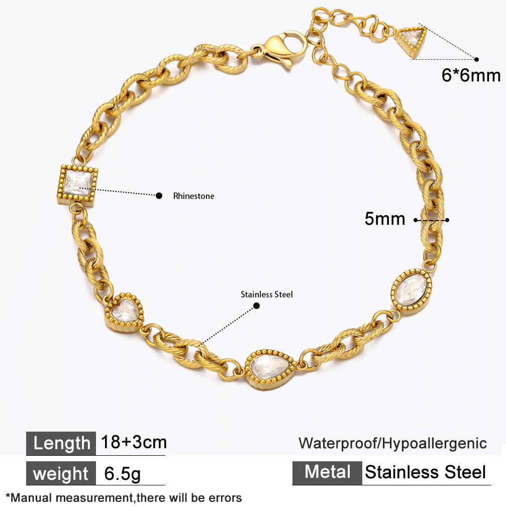 18K Gold Plated 316 Stainless Steel Bracelet with White Cubic Zirconia – Elegant & Hypoallergenic