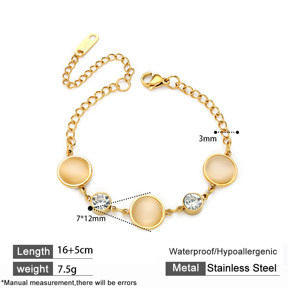 316 Stainless Steel 18K Gold Plated Cat Eye Stone Bracelet | Colorful Minimalist Elegant Jewelry