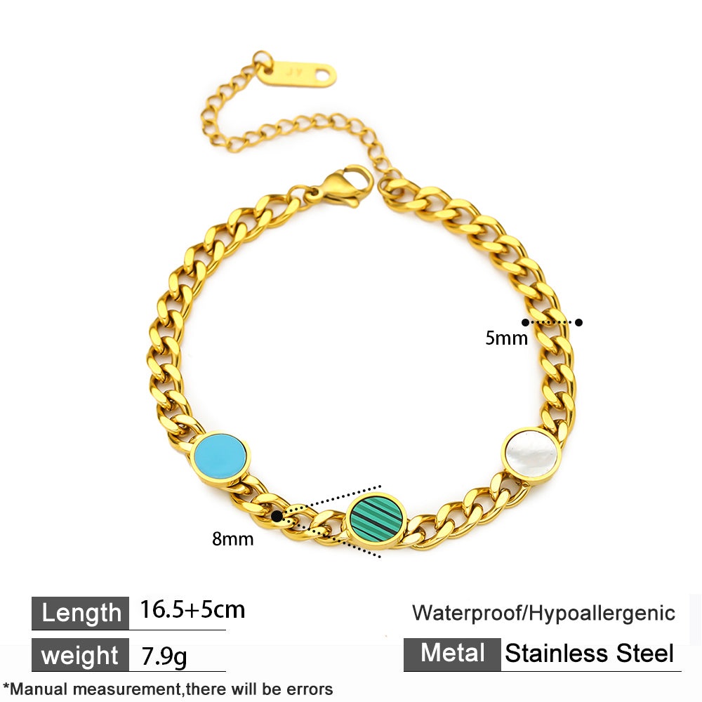 316 Stainless Steel 18K Gold Plated Wide Bracelet with Colorful Round Accents | Statement Minimalist Jewelry
