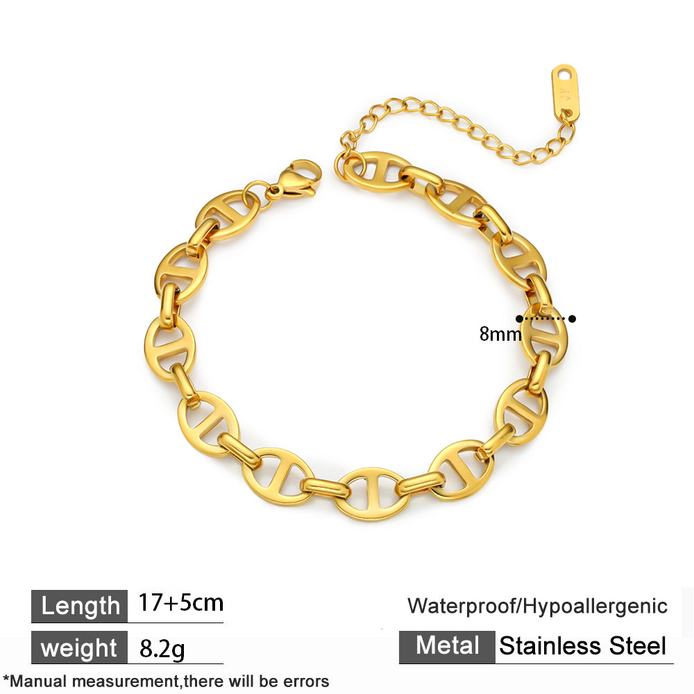 316 Stainless Steel 18K Gold Plated Pig Nose Chain Bracelet | Paperclip Style Minimalist Fashion Jewelry