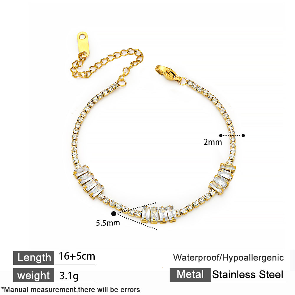 316 Stainless Steel 18K Gold Plated Full Zircon Bracelet | Alternating Big & Small Stones Sparkling Tennis Bracelet