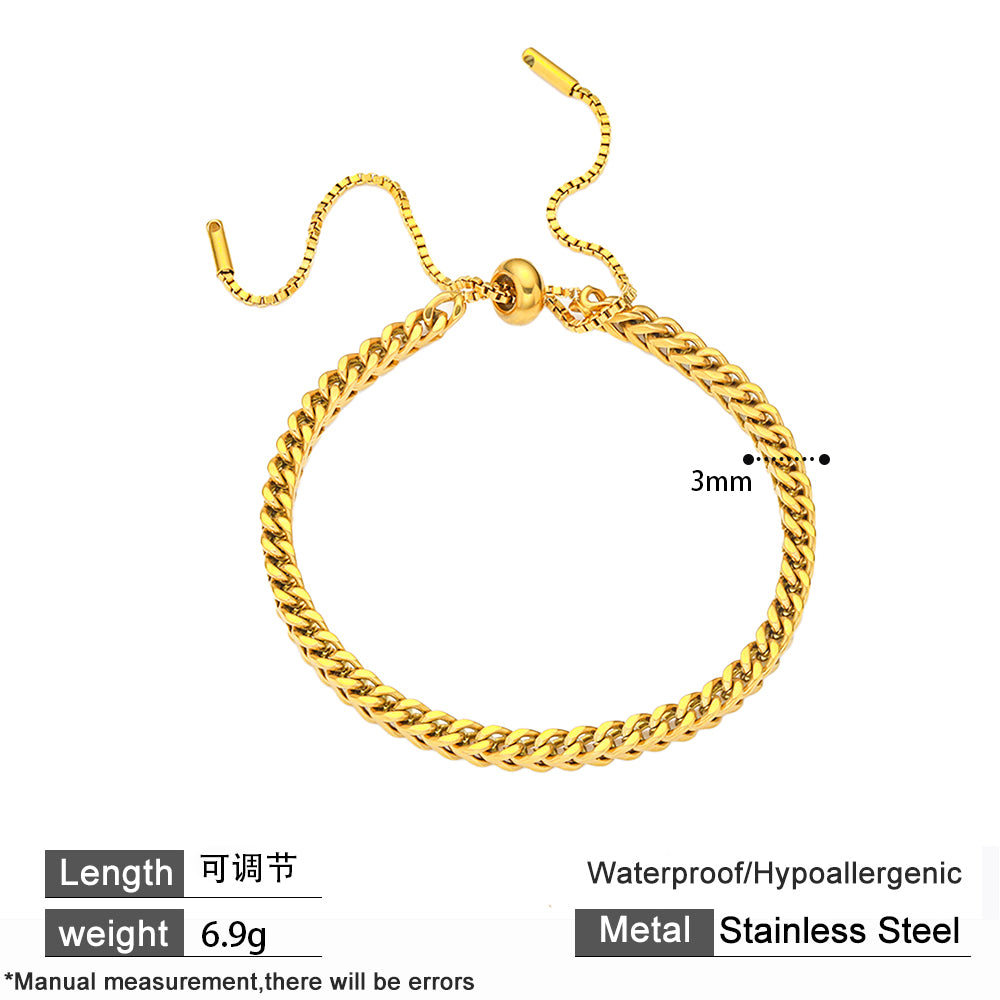316 Stainless Steel 18K Gold Plated Rope Chain Bracelet | Adjustable Minimalist Jewelry