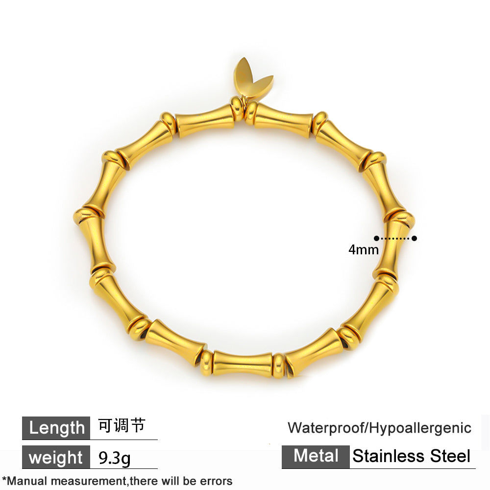 316 Stainless Steel 18K Gold Plated Bamboo Chain Bracelet | Minimalist Trendy Fashion Jewelry