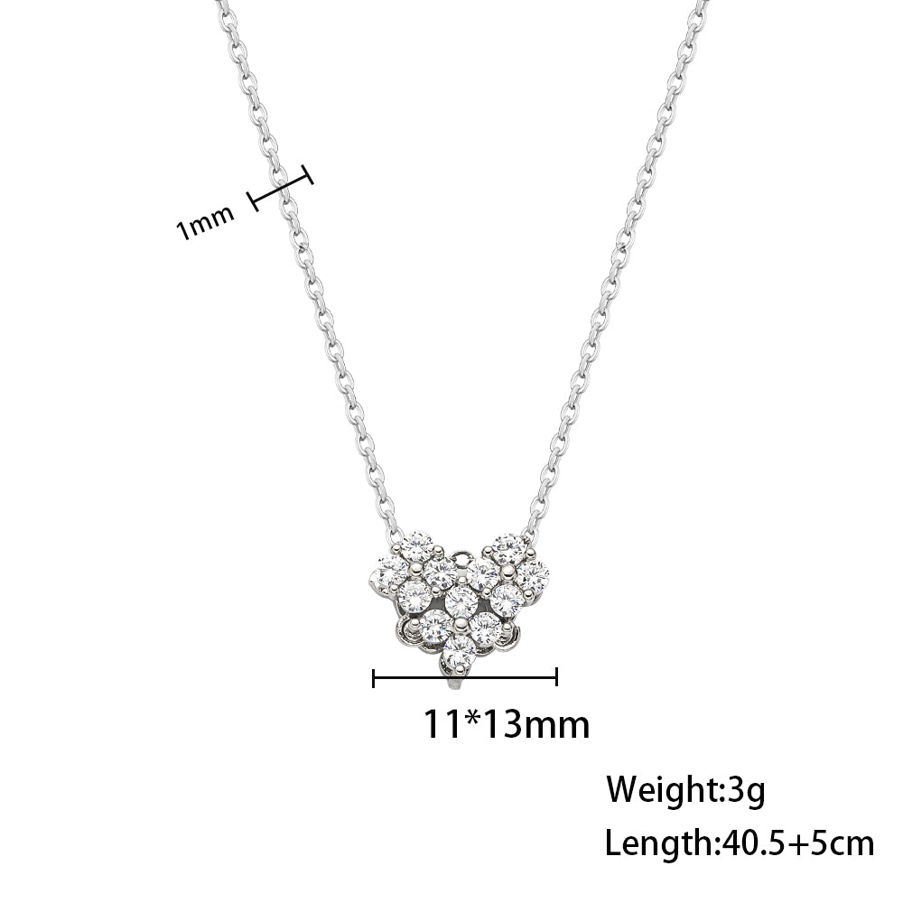316 Stainless Steel Heart Zircon Necklace | Sparkling Silver Heart Necklace for Women Jewelry