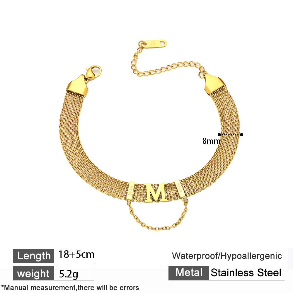 316 Stainless Steel 18K Gold Plated Wide Bracelet with “M” & “MOM” Letters | Strap Style Fashion Jewelry Mother’s Day Gift