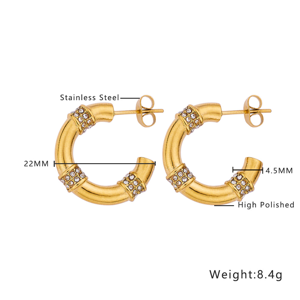 Stainless steel plated 18-karat gold with drill hoop earrings