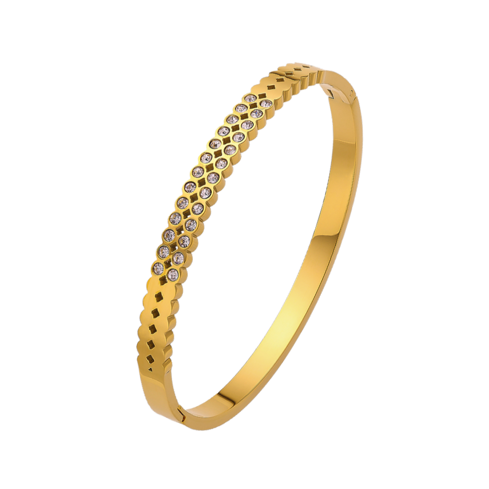 Bracelet en acier inoxydable plaqué or 18 carats avec diamants semi-tranchants de haute qualité