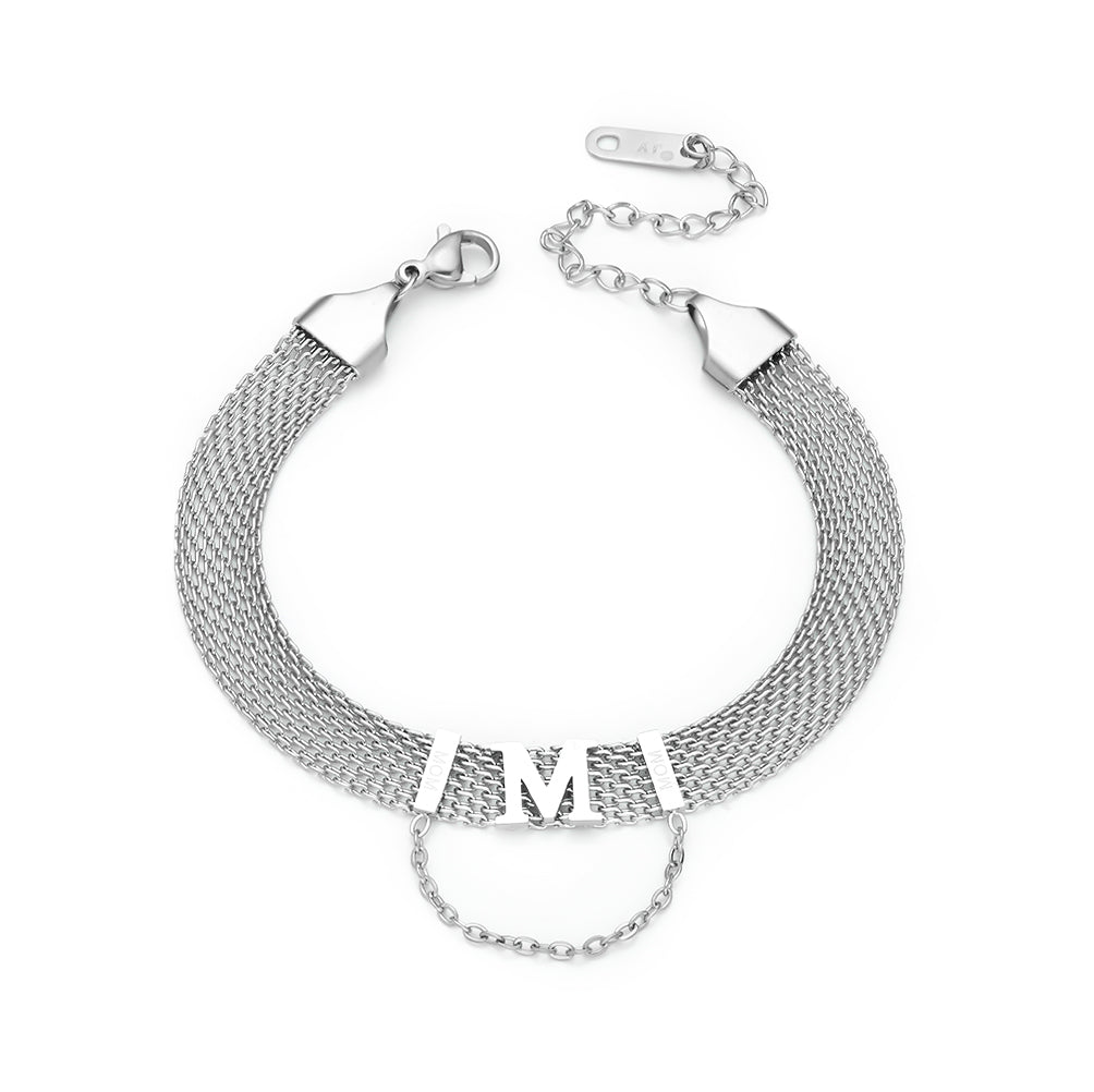316 Stainless Steel 18K Gold Plated Wide Bracelet with “M” & “MOM” Letters | Strap Style Fashion Jewelry Mother’s Day Gift